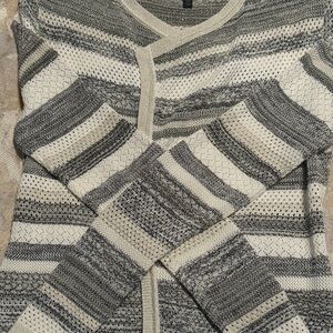 White House Black Market Striped Gray and Cream Women's Sweater